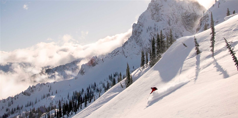 Powder turns at Island Lake Catskiing. Fernie's premier snowcat skiing resort.