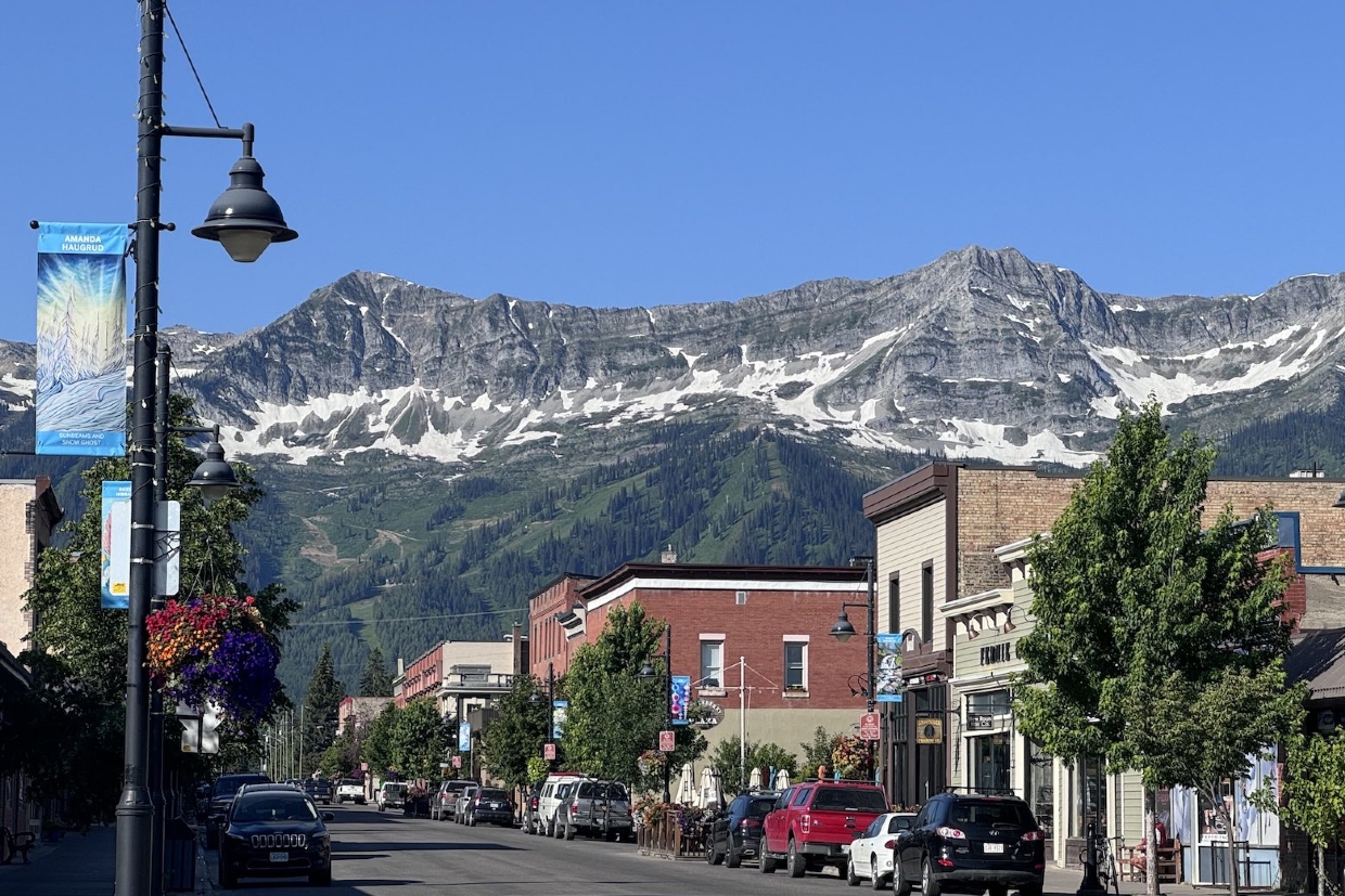 Historic Downtown Fernie and the Lizard Range, looking west. 9am, Thursday, June 19th, 2025.