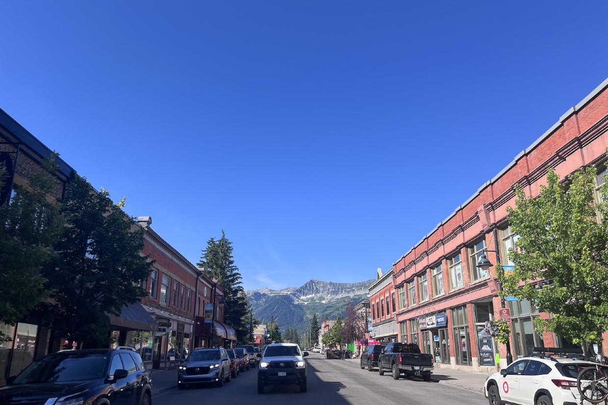 Historic Downtown Fernie looking West. 10am, July 4th, 2025.