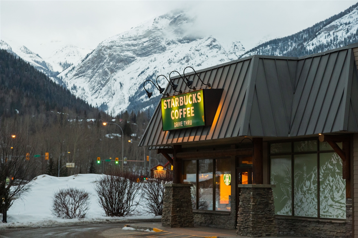 Start your day with a Starbucks coffee watching the sunrise over the mountains
