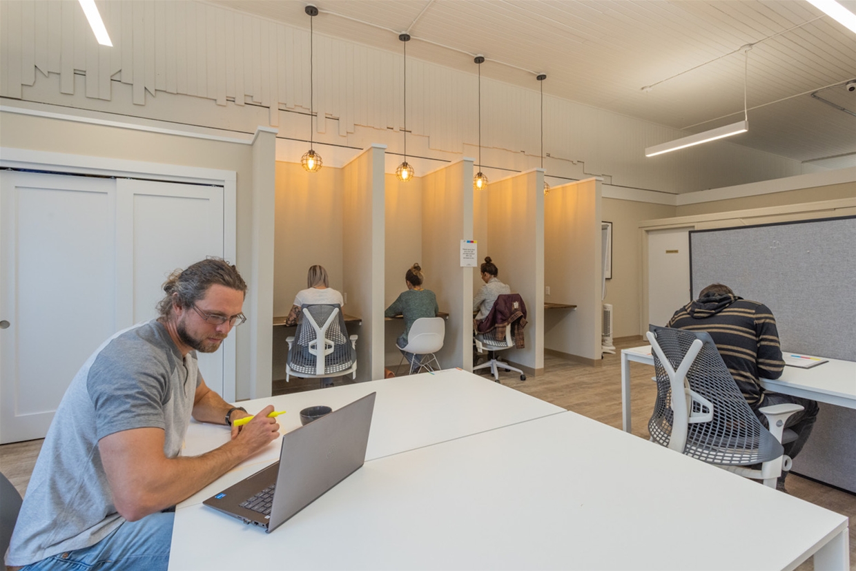 Open plan space with hot desks and dedicated desk space