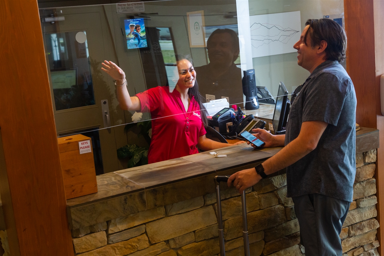 Checking in at Red Tree Lodge