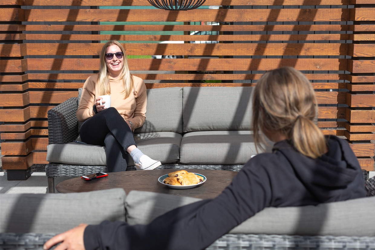 Enjoy breakfast on the shared outdoor patio space